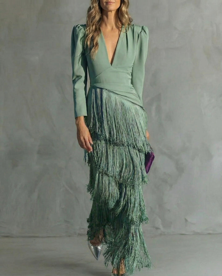 Verena - Elegant Dress with Fringe Sleeves