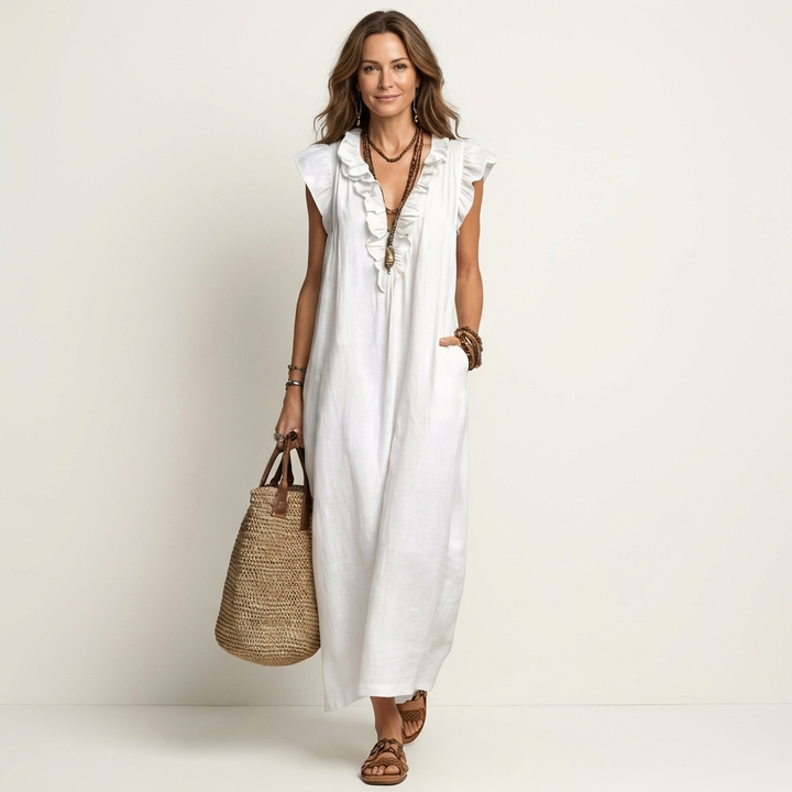 Vinica - V-Neck Ruffle Maxi Dress