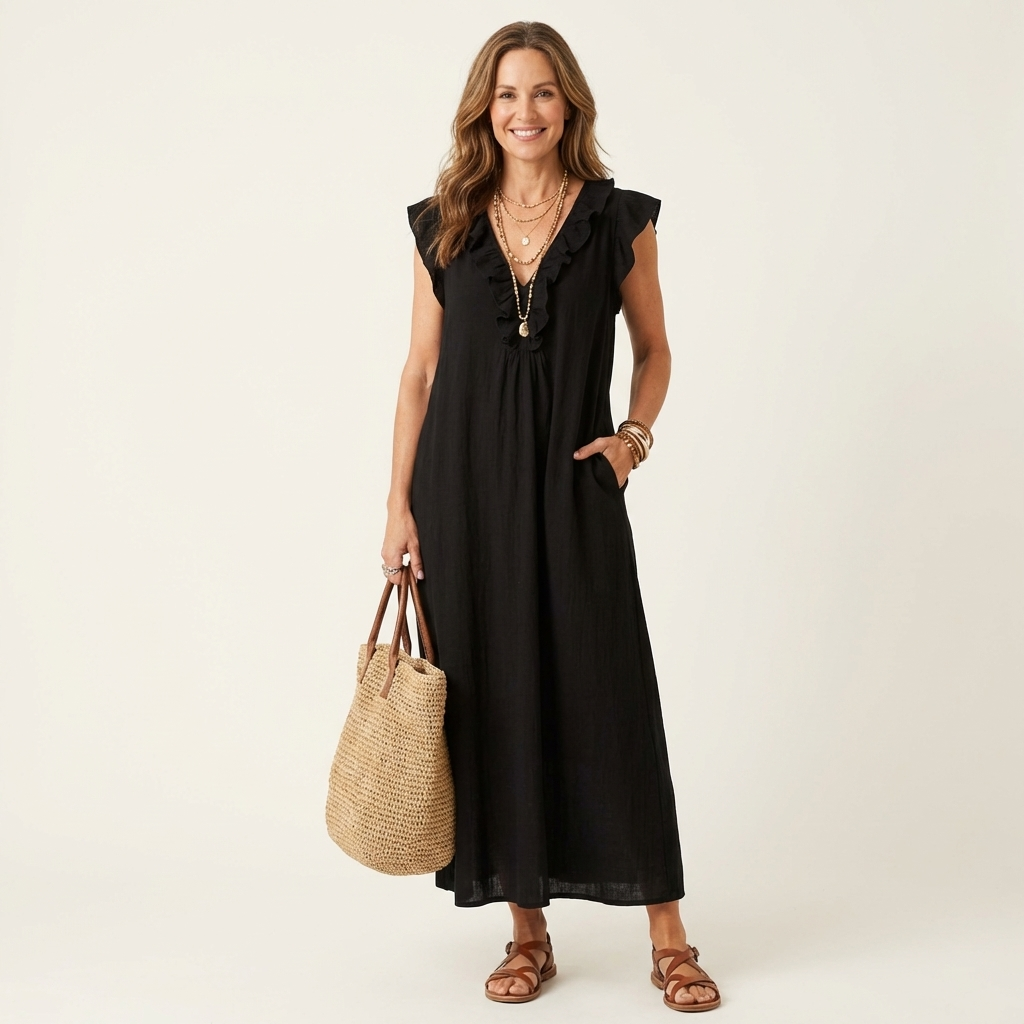 Vinica - V-Neck Ruffle Maxi Dress