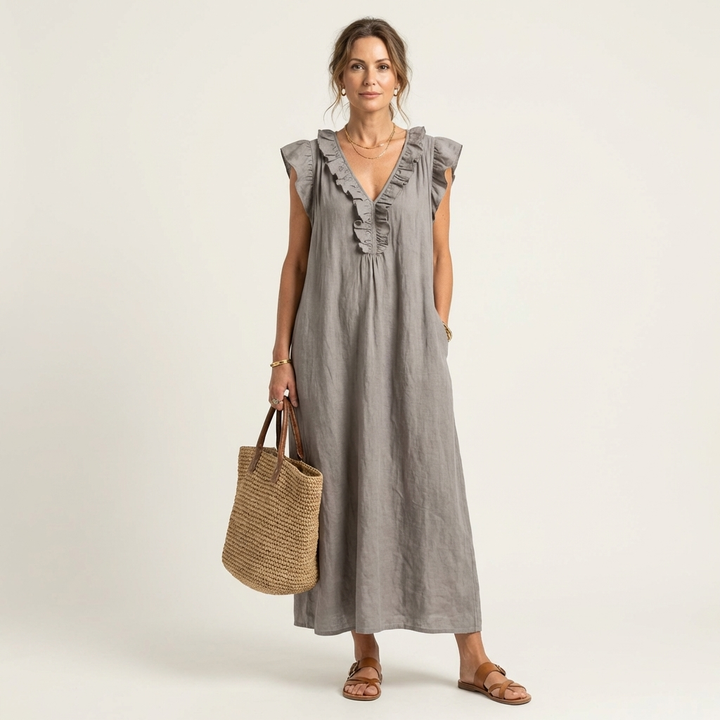 Vinica - V-Neck Ruffle Maxi Dress