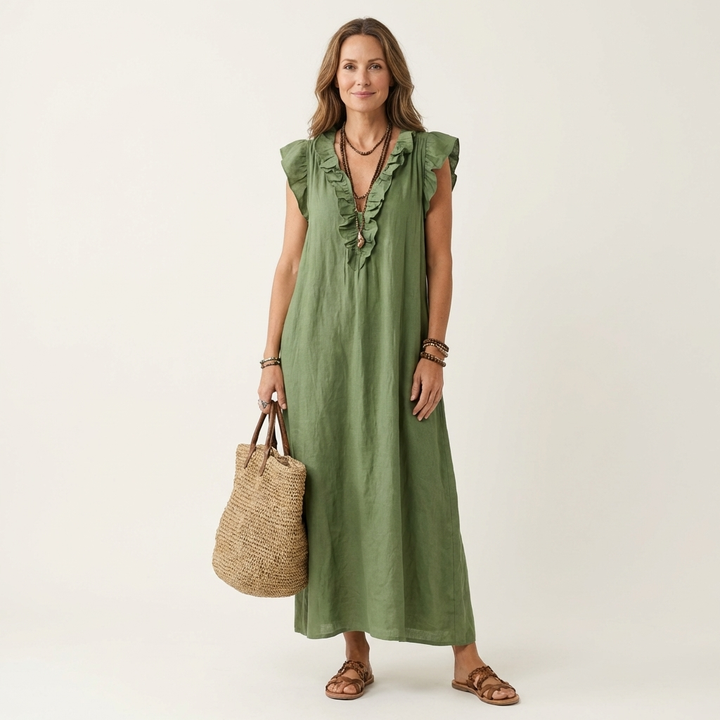 Vinica - V-Neck Ruffle Maxi Dress