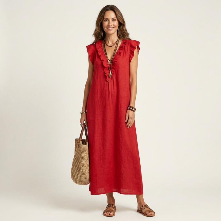 Vinica - V-Neck Ruffle Maxi Dress
