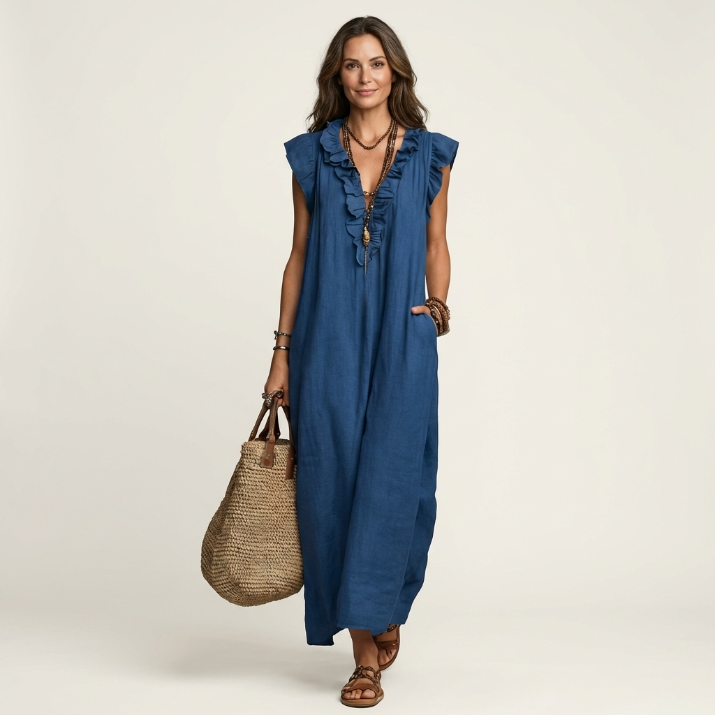 Vinica - V-Neck Ruffle Maxi Dress