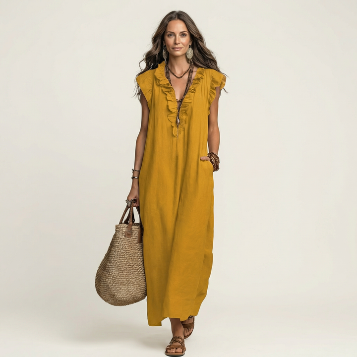 Vinica - V-Neck Ruffle Maxi Dress