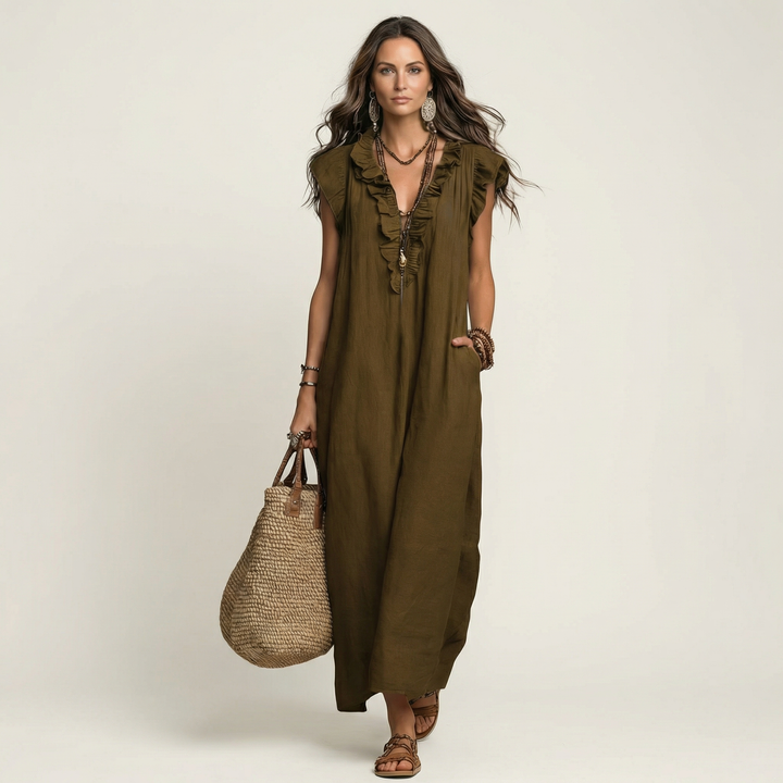 Vinica - V-Neck Ruffle Maxi Dress