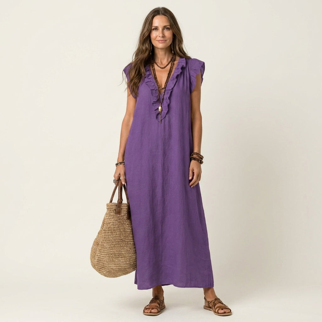 Vinica - V-Neck Ruffle Maxi Dress
