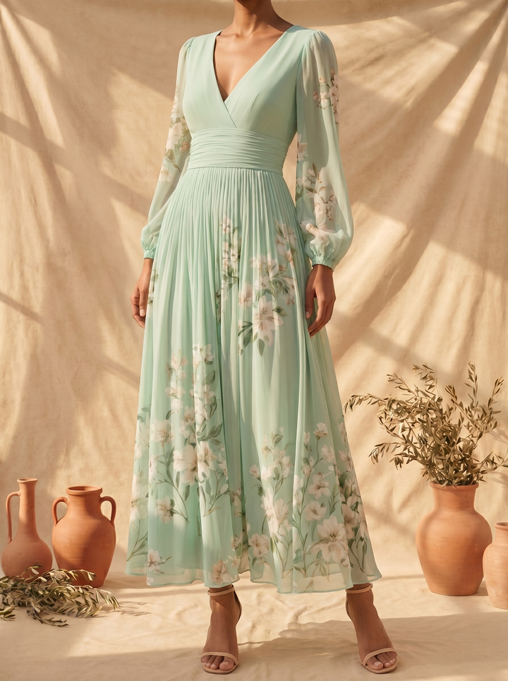 Cordelia - Light Green Floral Midi Dress