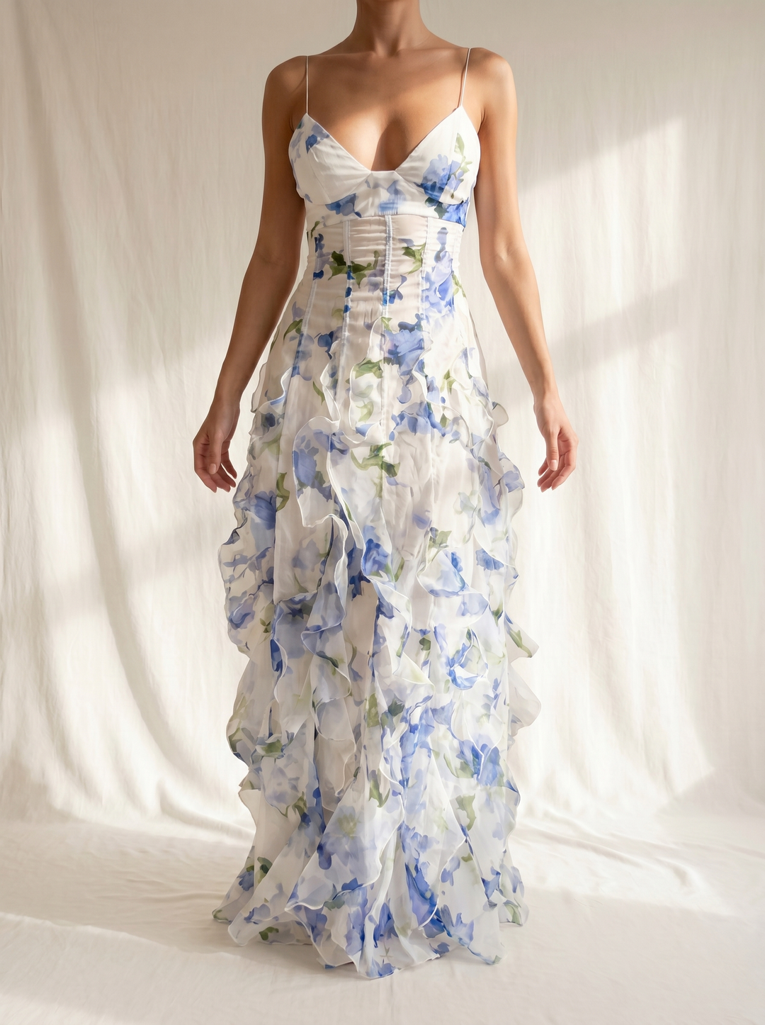 Elodie - Floral Midi Dress with Ruffles