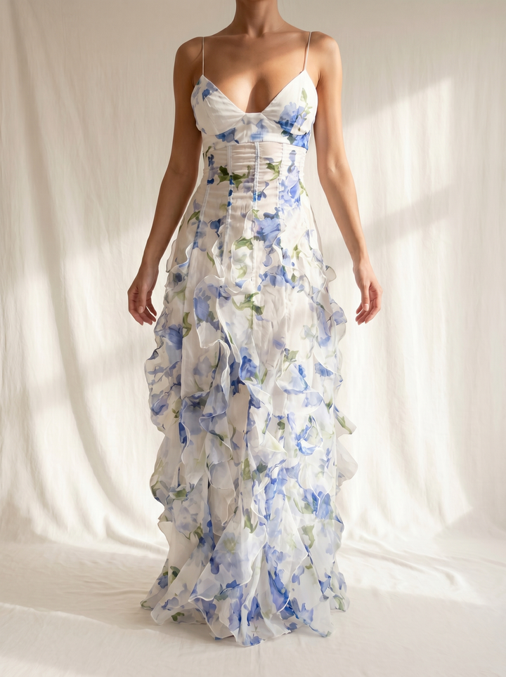 Elodie - Floral Midi Dress with Ruffles