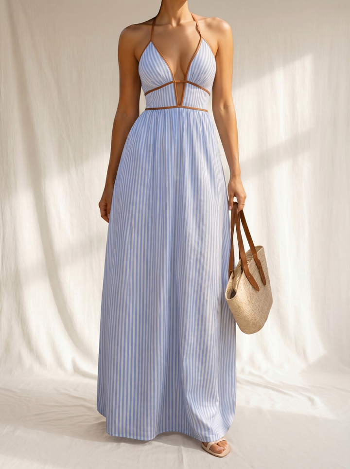 Calliope - Striped Maxi Dress with Cut-out Neckline