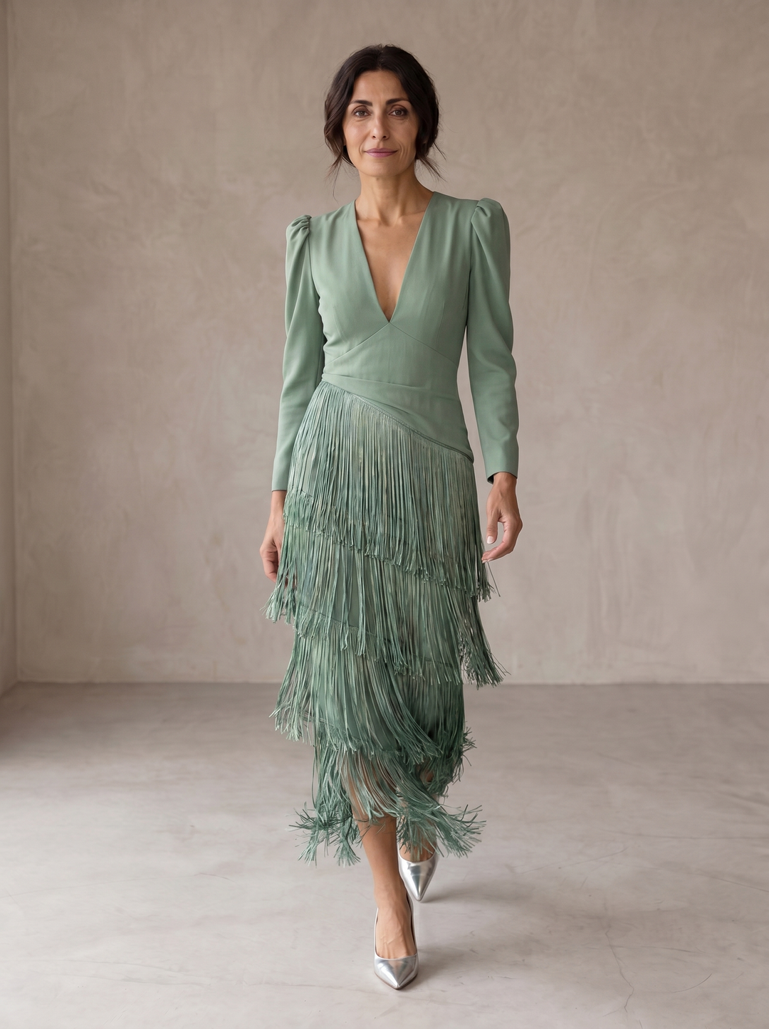 Verena - Elegant Dress with Fringe Sleeves