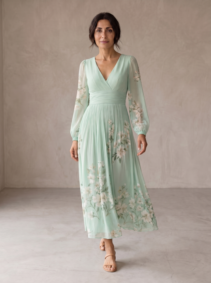 Cordelia - Light Green Floral Midi Dress