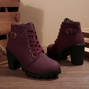 SELENA™ Lace-Up Buckle Ankle Boots