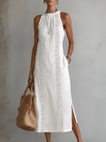 Adeline - Linen Midi Dress with Mandarin Collar