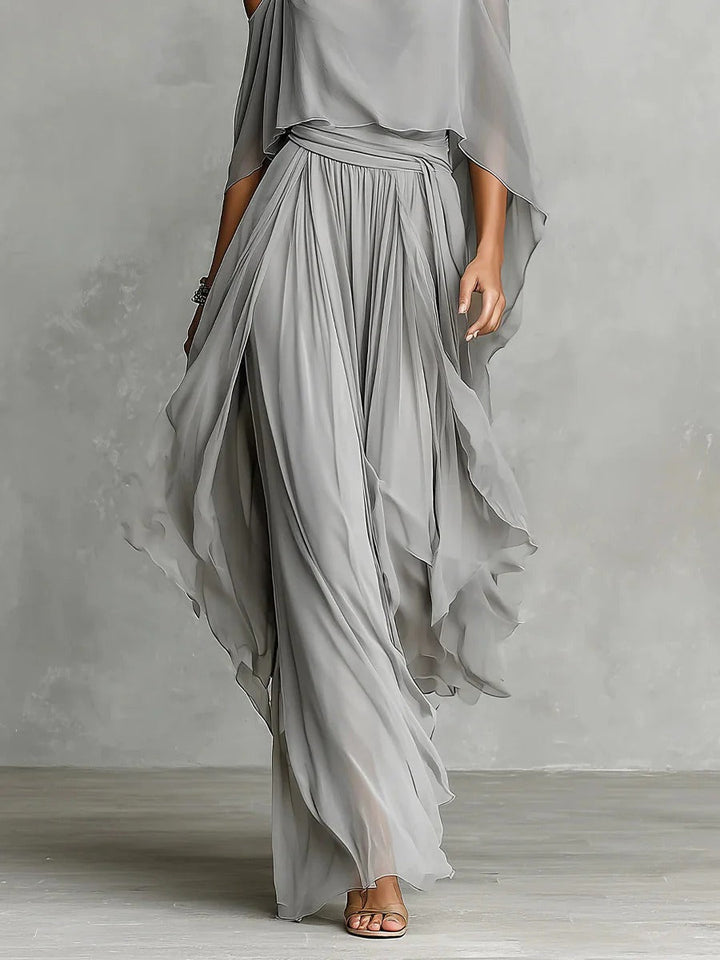 Sienna | Gray fluid suit with spaghetti strap top and lightweight pants