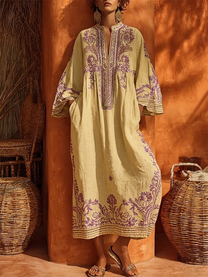 Amara - Embroidered Mediterranean Maxi Dress