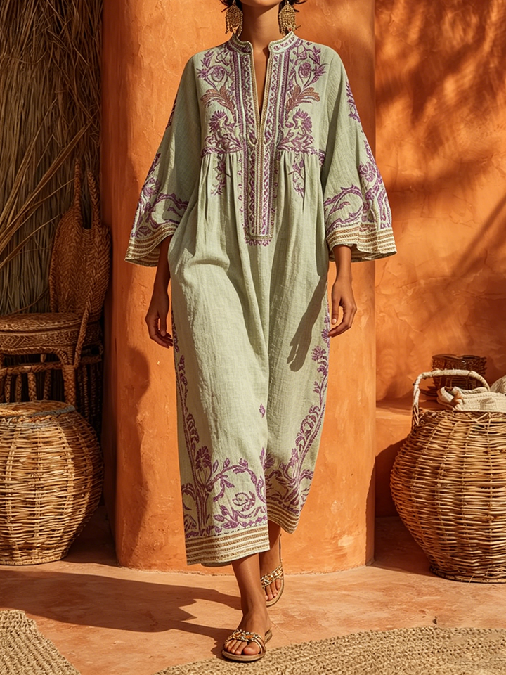 Amara - Embroidered Mediterranean Maxi Dress