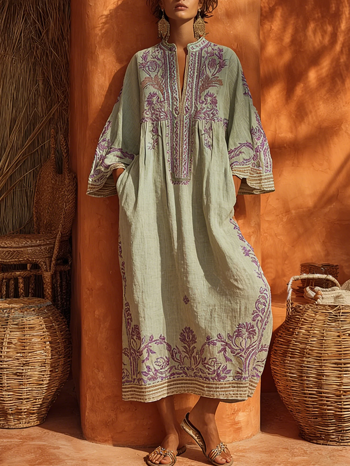 Amara - Embroidered Mediterranean Maxi Dress