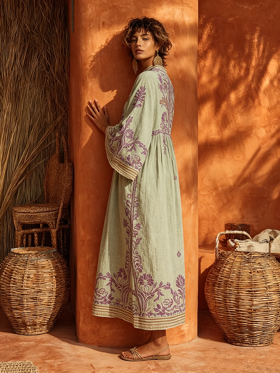 Amara - Embroidered Mediterranean Maxi Dress
