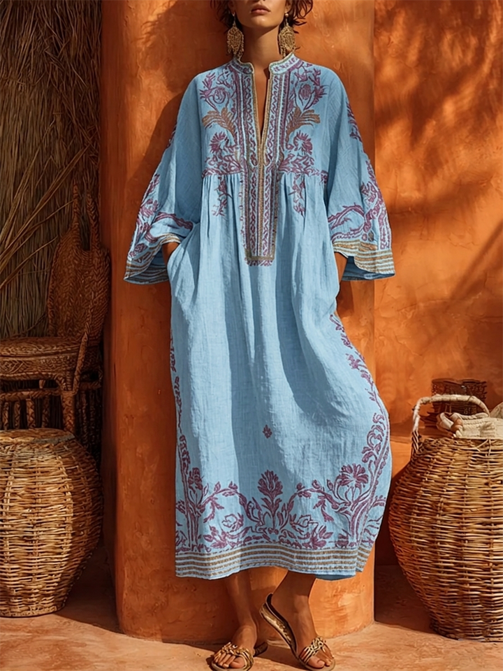 Amara - Embroidered Mediterranean Maxi Dress