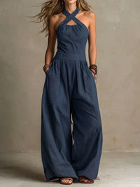 Sovrane | Linen and Cotton Jumpsuit with Elegant Crossed Neckline