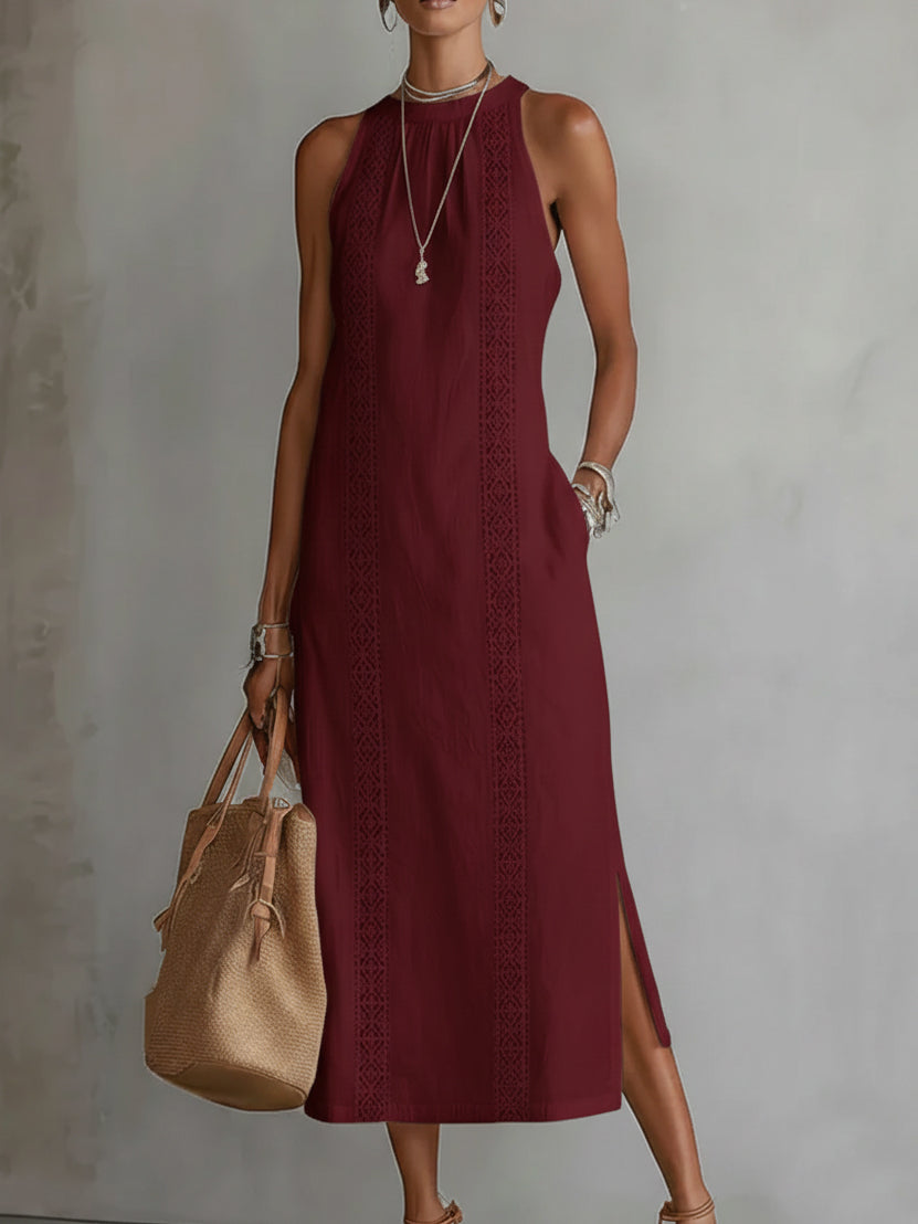 Livia - Midi Linen Dress with Mao Collar