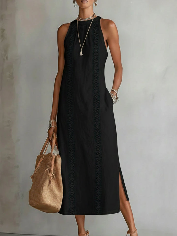 Livia - Midi Linen Dress with Mao Collar