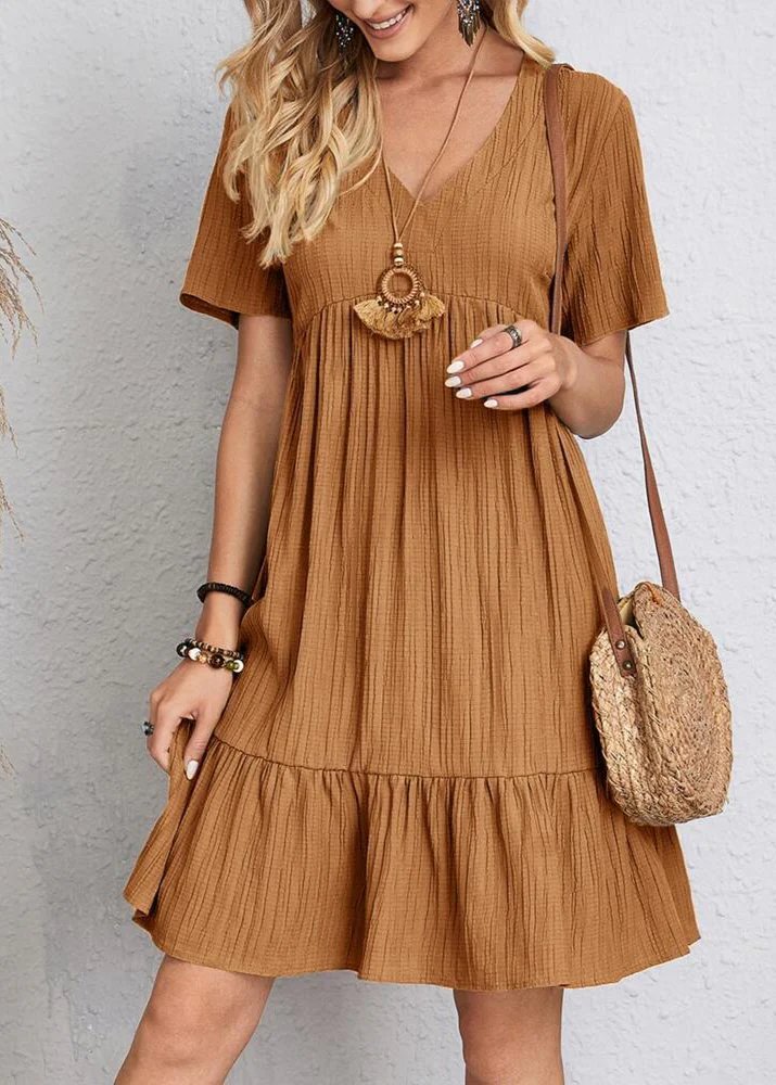 Danica - V-Neck Ribbed Layered Mini Dress