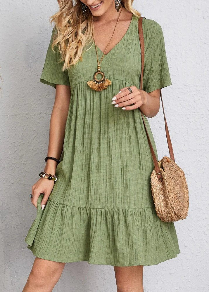 Danica - V-Neck Ribbed Layered Mini Dress