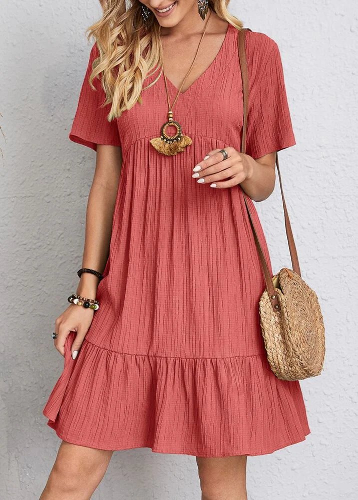 Danica - V-Neck Ribbed Layered Mini Dress