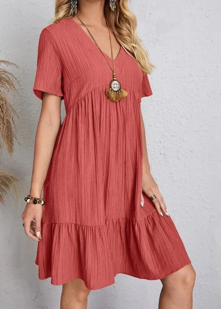 Danica - V-Neck Ribbed Layered Mini Dress