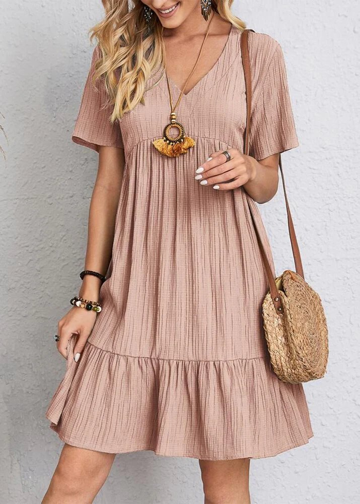 Danica - V-Neck Ribbed Layered Mini Dress