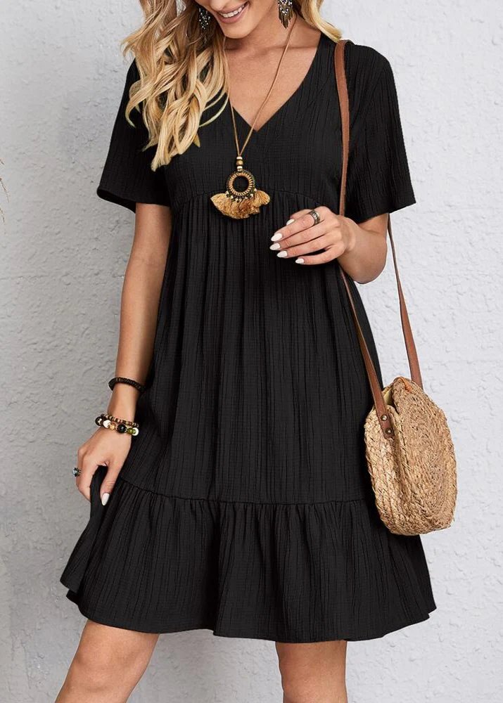 Danica - V-Neck Ribbed Layered Mini Dress