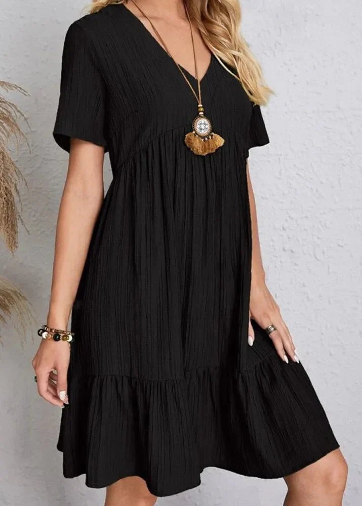 Danica - V-Neck Ribbed Layered Mini Dress