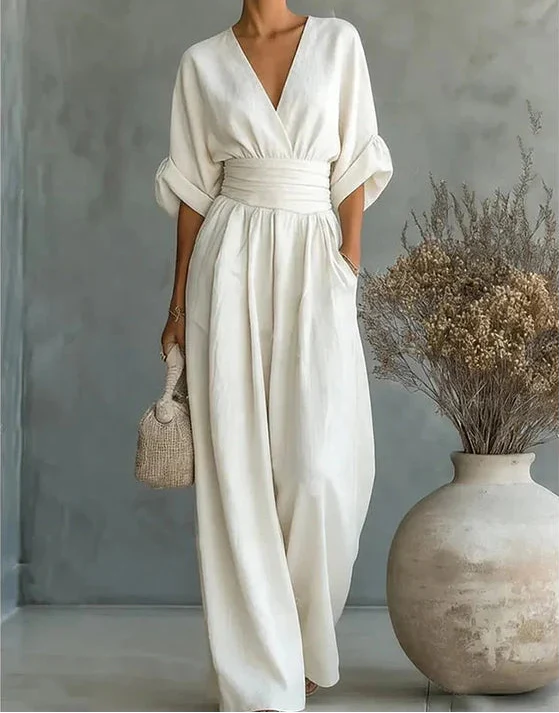 Coralie - Elegant V-Neck Wide-Leg Jumpsuit
