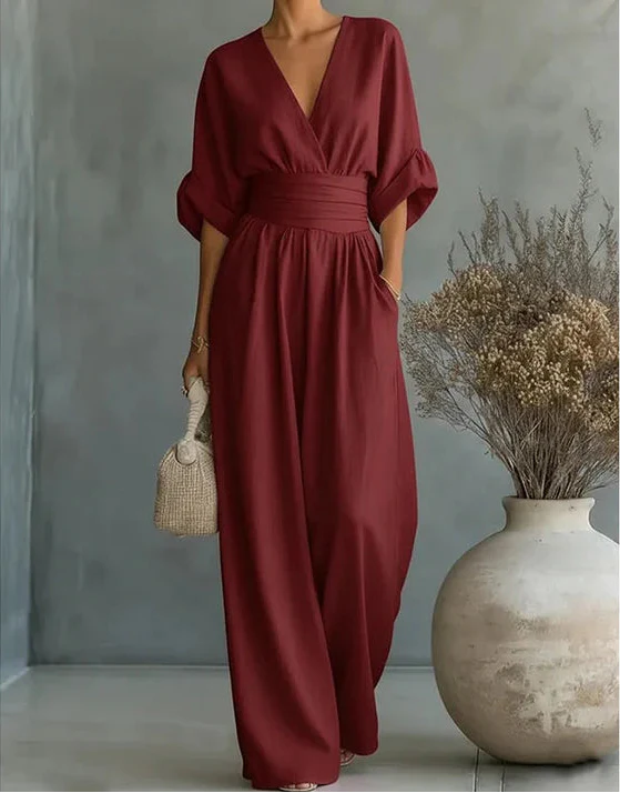 Coralie - Elegant V-Neck Wide-Leg Jumpsuit